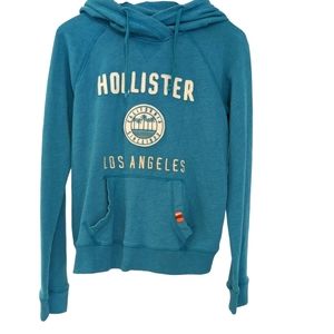 Hollister LA Logo Fleece Lined Hoodie Blue Size Medium